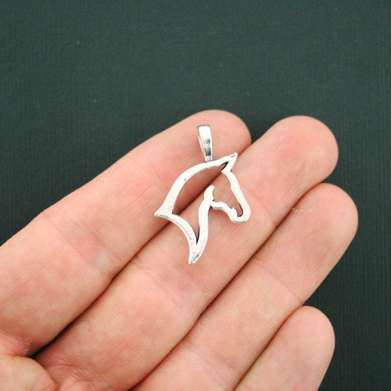 4 breloques argentées antiques de cheval 2 faces - SC1351