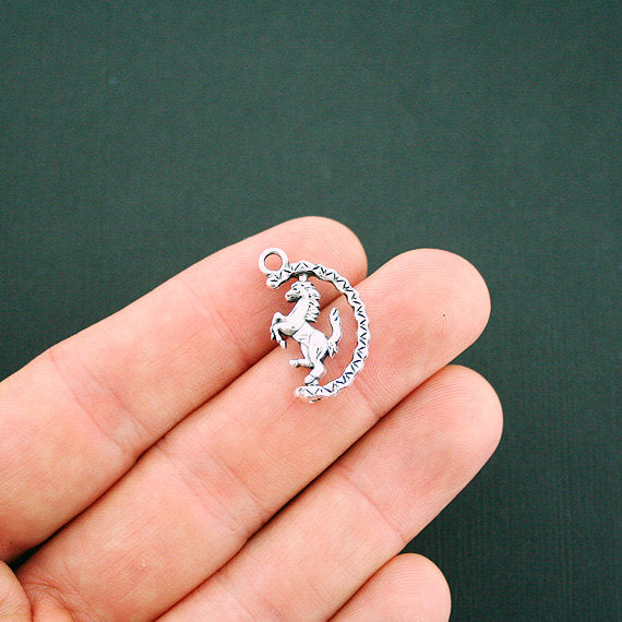 4 Horse Antique Silver Tone Charms 2 Sided - SC6069