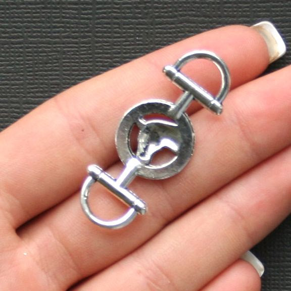 4 Horse Connector Antique Silver Tone Charms - SC412