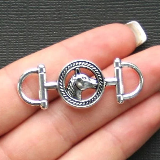 4 Horse Connector Antique Silver Tone Charms - SC412