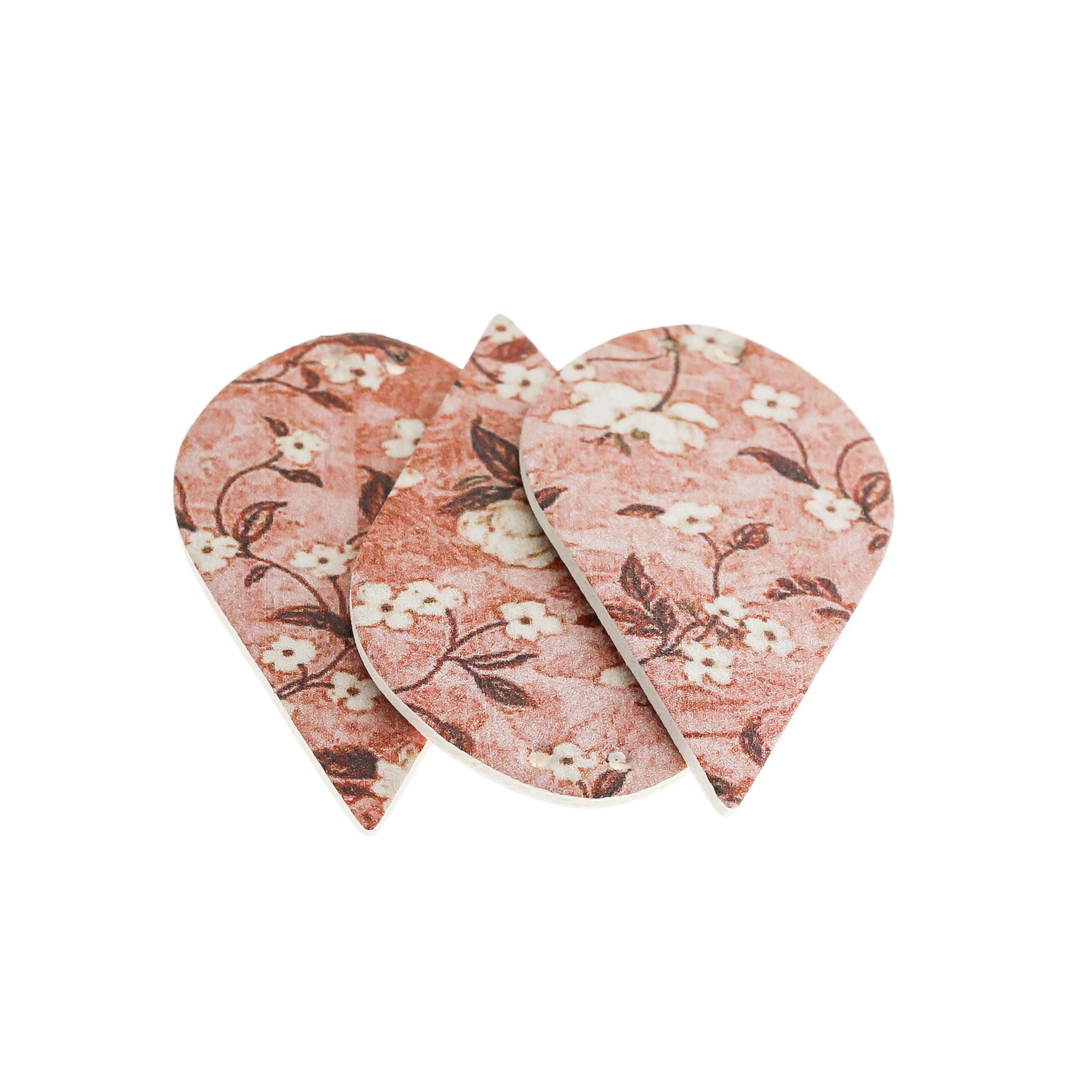 Pendentifs en forme de larme en similicuir - Rose avec fleur blanche - 4 pièces - LP262