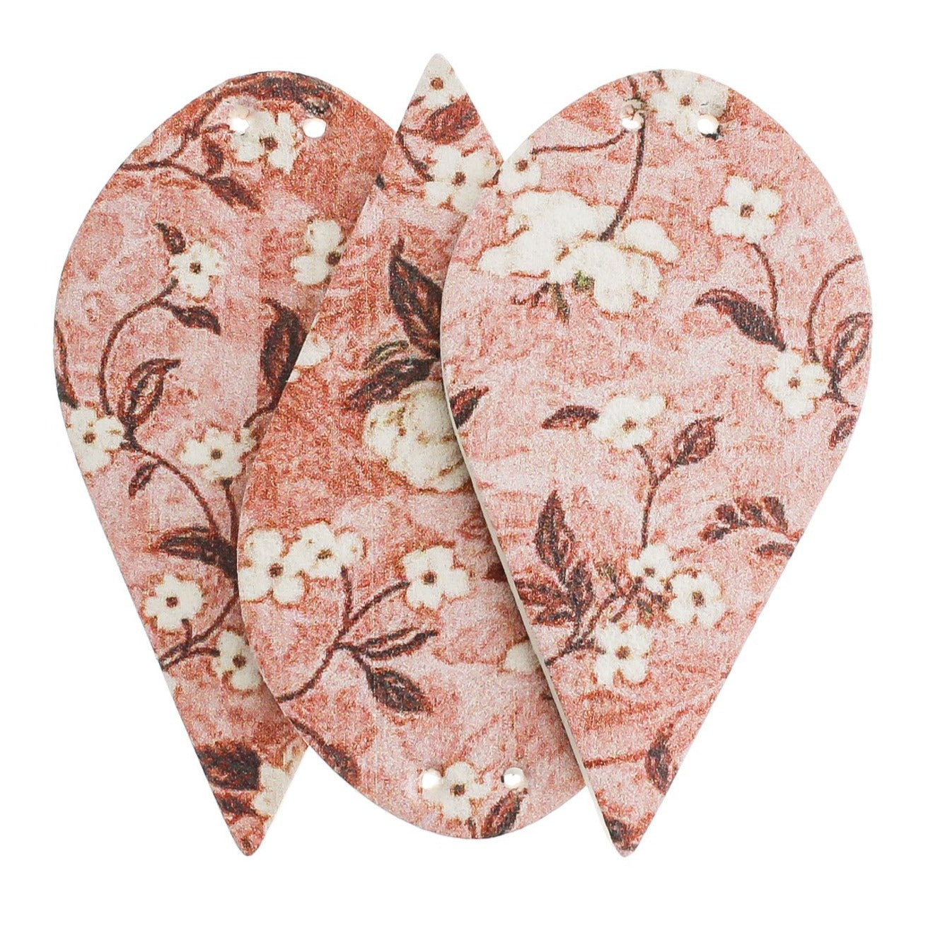 Pendentifs en forme de larme en similicuir - Rose avec fleur blanche - 4 pièces - LP262