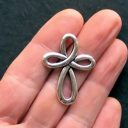 4 breloques de ton argent antique croix infini 2 faces - SC820