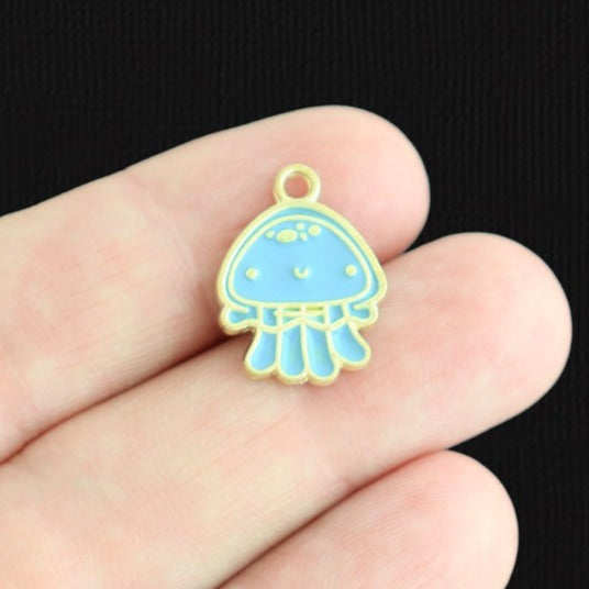 4 Jelly Fish Gold Tone Enamel Charms - E1528