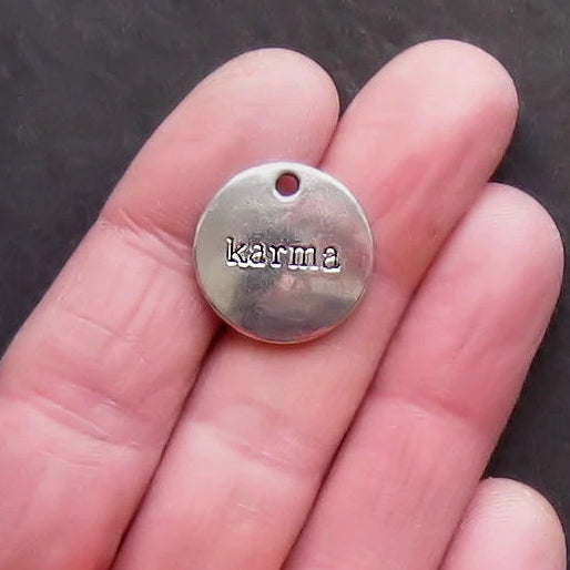 4 Karma Antique Silver Tone Charms - SC1160