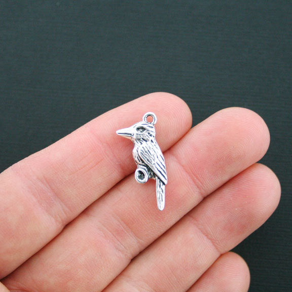 4 Kingfisher Antique Silver Tone Charms 2 sided - SC4514