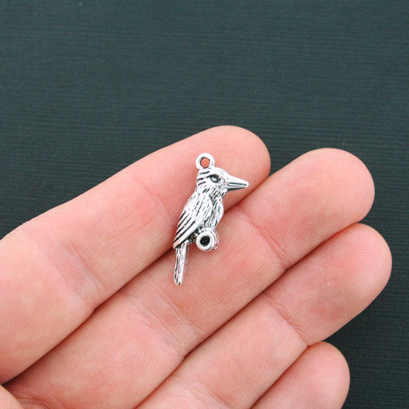 4 Kingfisher Antique Silver Tone Charms 2 sided - SC4514