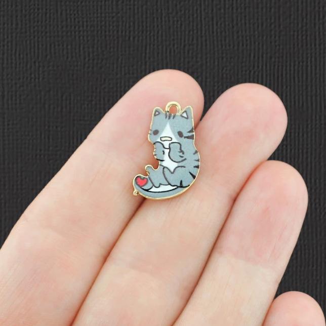 4 Kitten Gold Tone Enamel Charms - E866