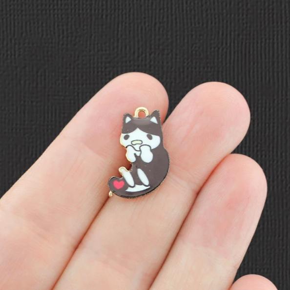 4 Kitten Gold Tone Enamel Charms - E867