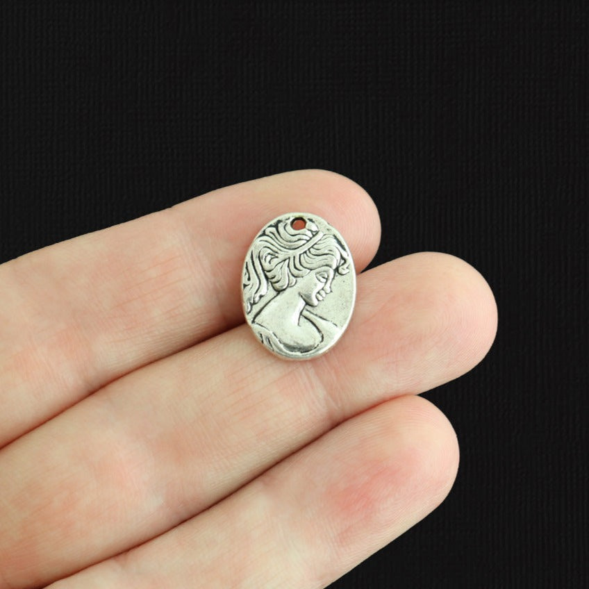 4 Lady Cameo Antique Silver Tone Charms - SC1032