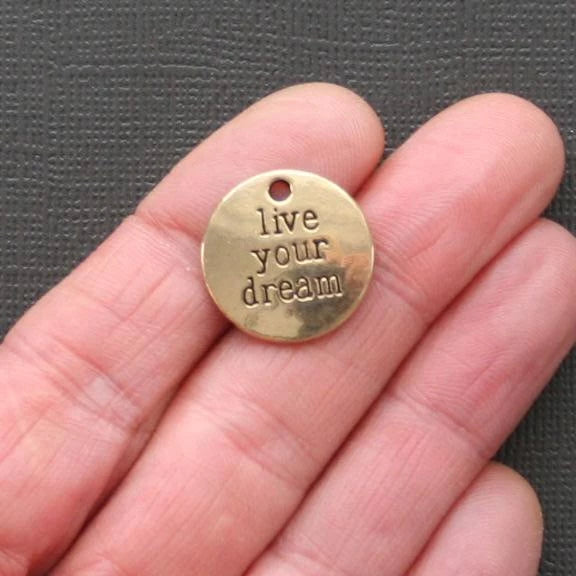 4 Live Your Dream Antique Gold Tone Charms - GC135
