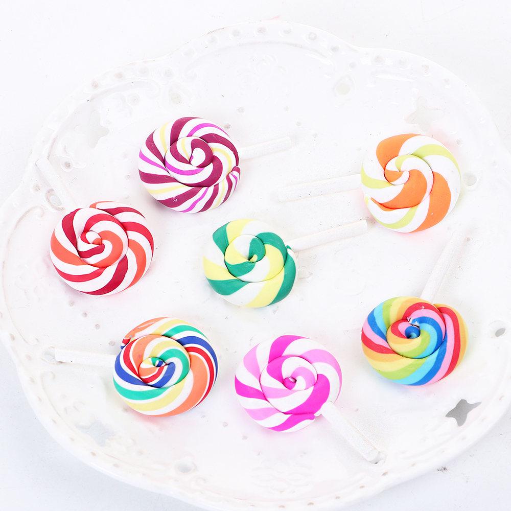 4 Lollipop Polymer Clay Charms Assorted Colors - E403