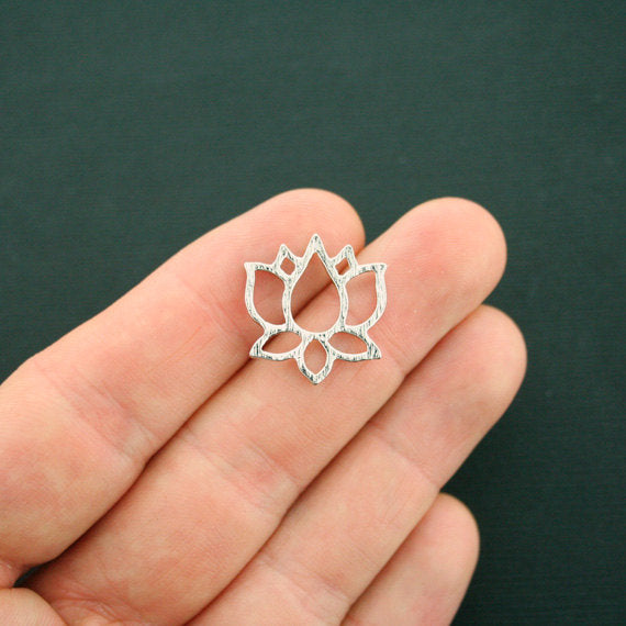 4 Lotus Connector Silver Tone Charms - SC6263