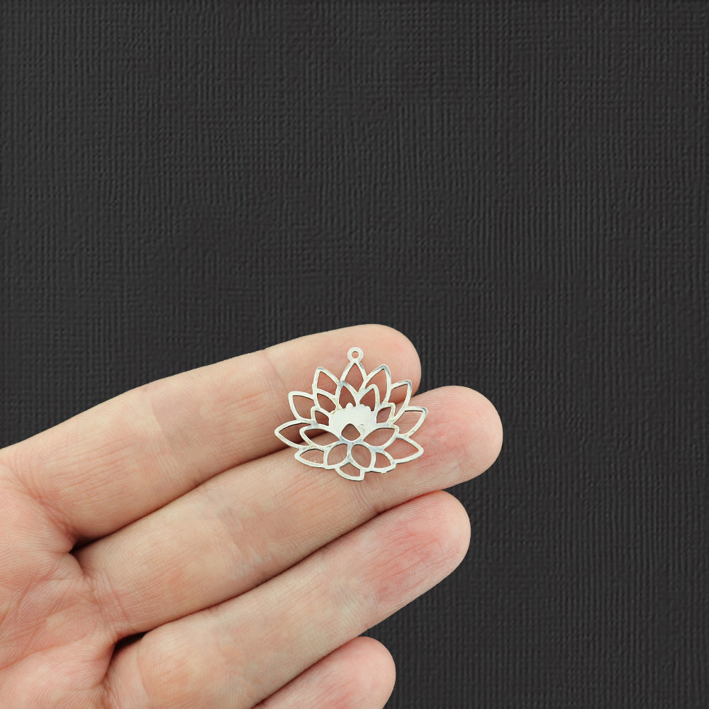 4 Lotus Flower Antique Silver Tone Charms - SC2036
