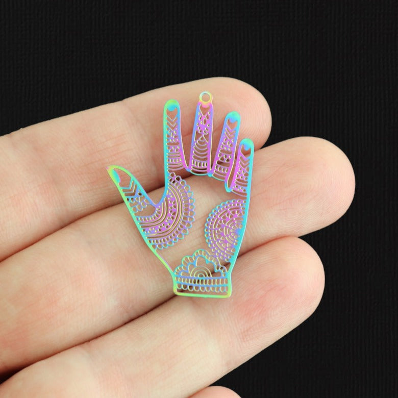 4 Mandala Palm Electroplated Stainless Steel Charms - SSP602