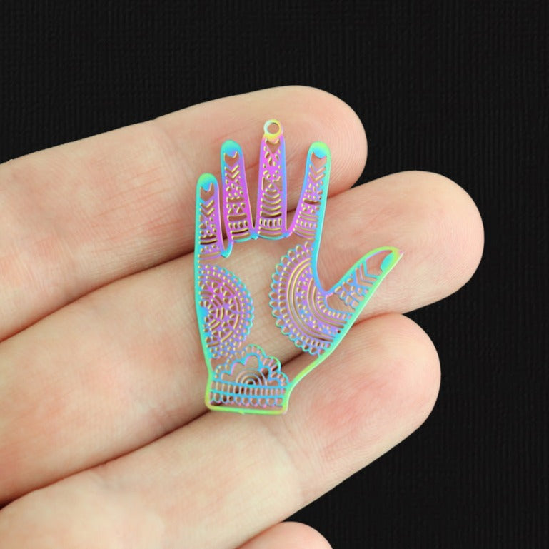 4 Mandala Palm Electroplated Stainless Steel Charms - SSP602