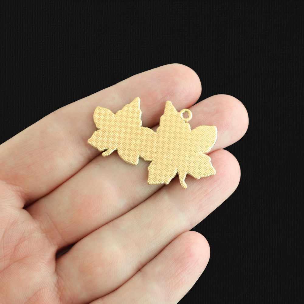 4 Maple Leaf Gold Tone Enamel Charms - E1590