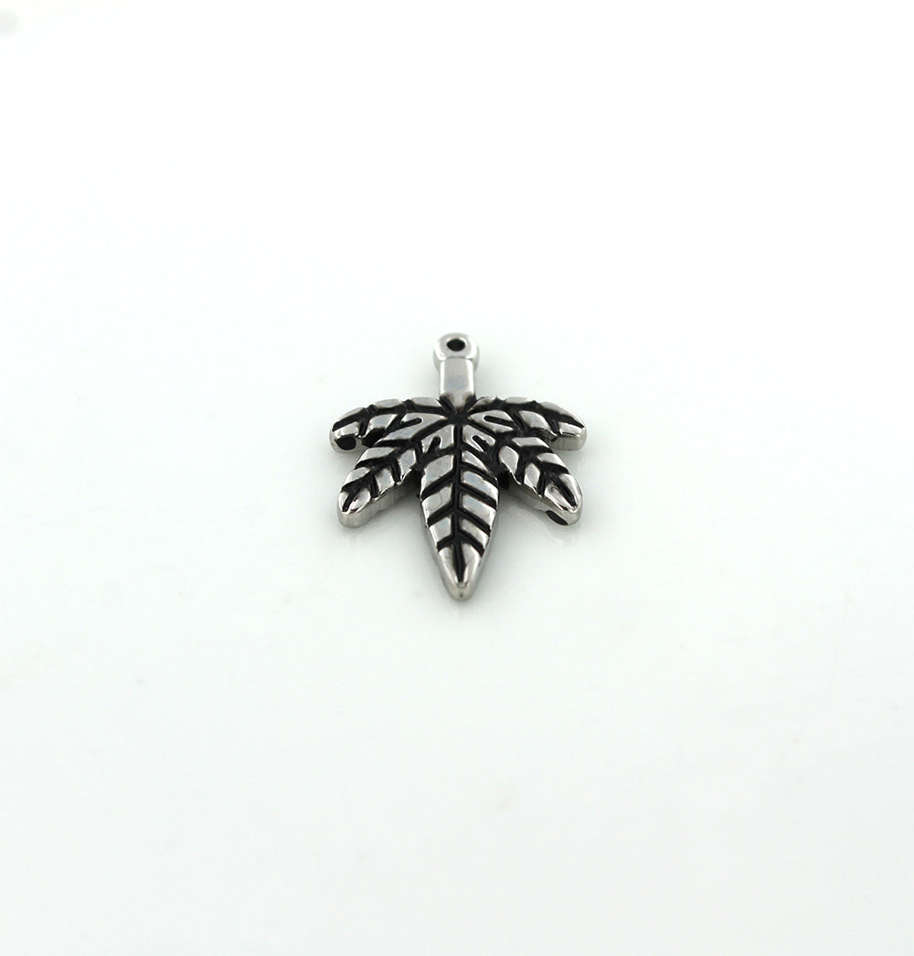 4 Marijuana Leaf Silver Tone Stainless Steel Charms 2 Sided - FD593
