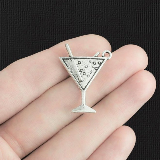 4 Martini Antique Silver Tone Charms - SC320