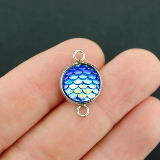 4 Mermaid Connector Scale Stainless Steel Cabochon Charms - FD640