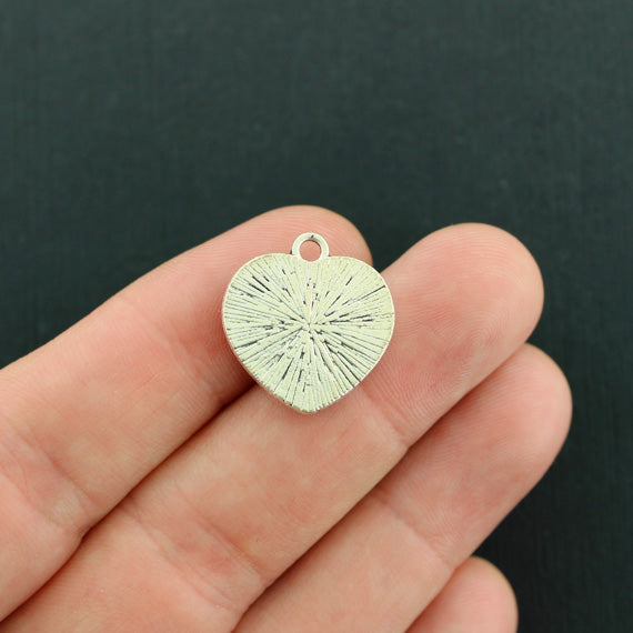 4 breloques cabochon en résine ton argent antique coeur écaille de sirène - Z788