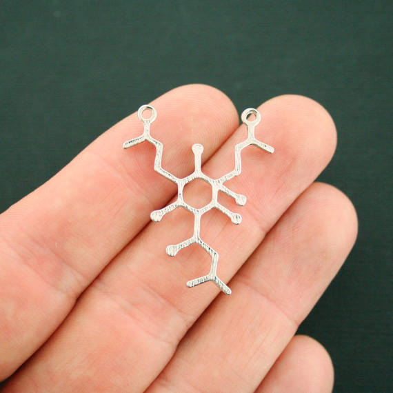 4 Molecule Humulone Connector Antique Silver Tone Charms - SC7142