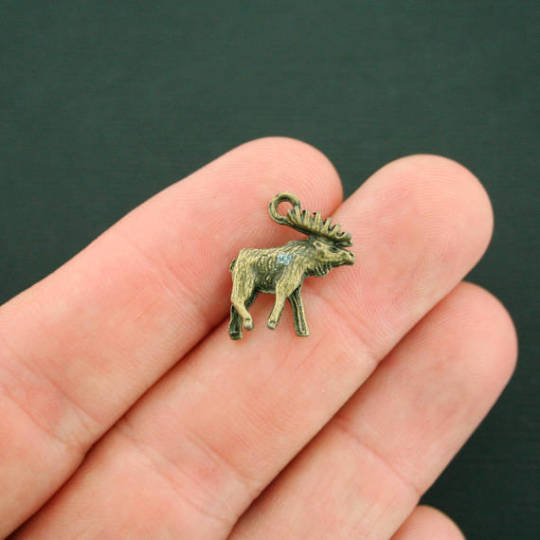 4 Moose Antique Bronze Tone Charms 3D - BC424