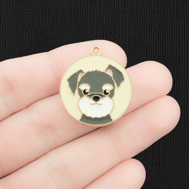 4 Morkie Gold Tone Enamel Charms - E1439