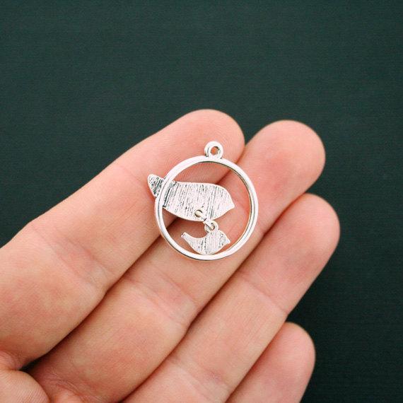 4 Mother and Baby Bird Antique Silver Tone Charms 2 Piece Set - SC5773