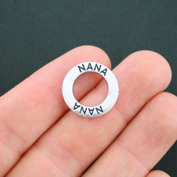 4 Nana Antique Silver Tone Charms 2 Sided - SC4920