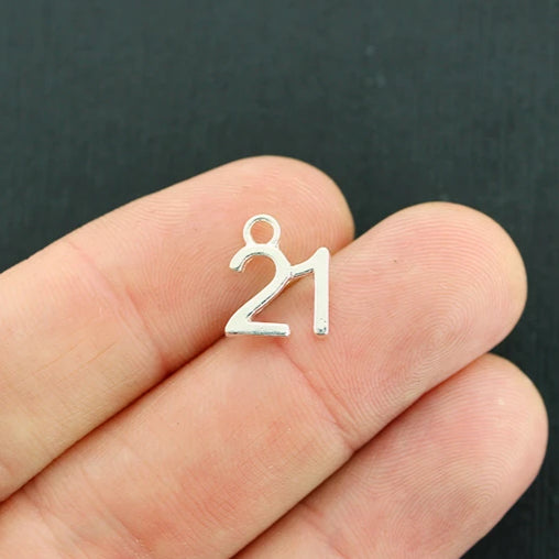 4 Number 21 Silver Tone Charms - SC2162