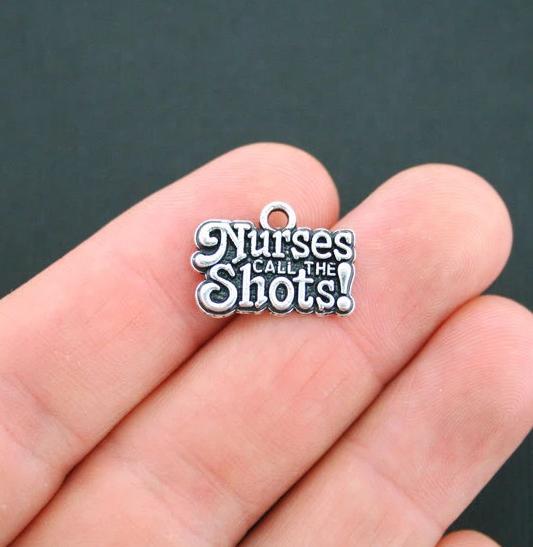 4 Nurses Call The Shots Antique Silver Tone Charms - SC3955