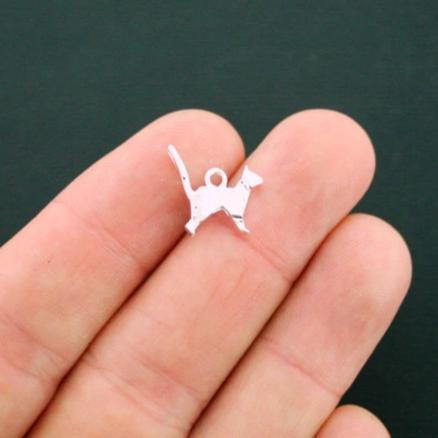 4 Origami Cat Antique Silver Tone Charms - SC5790