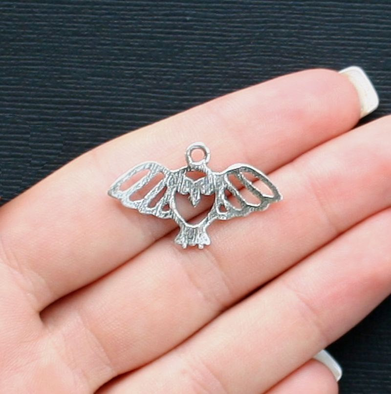 4 Owl Antique Silver Tone Charms 2 Sided - SC1367