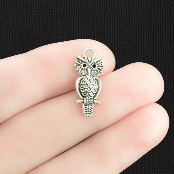 4 Owl Antique Silver Tone Charms - SC2914