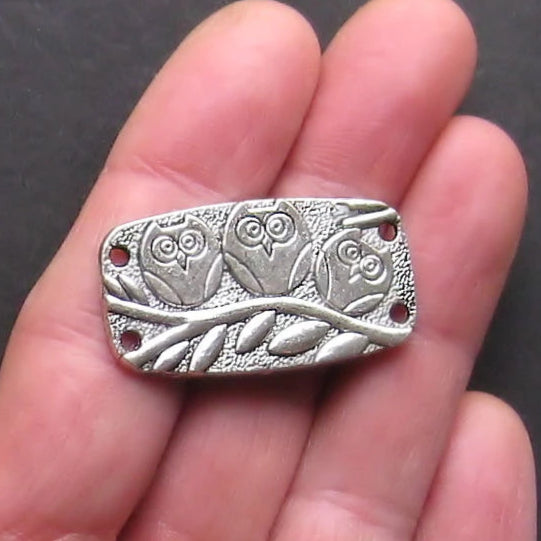 4 Owl Connector Antique Silver Tone Charms - SC728