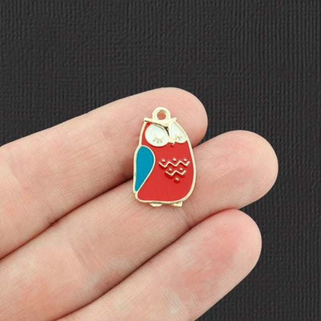 4 Owl Gold Tone Enamel Charms - E467