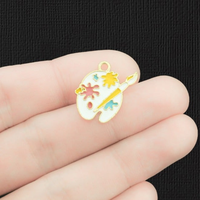 4 Paint Palette Gold Tone Enamel Charms - E1444
