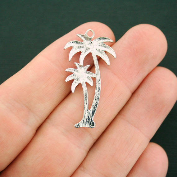 4 Palm Tree Antique Silver Tone Charms - SC7357
