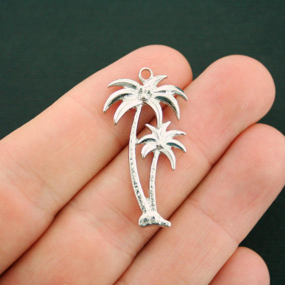 4 Palm Tree Antique Silver Tone Charms - SC7357