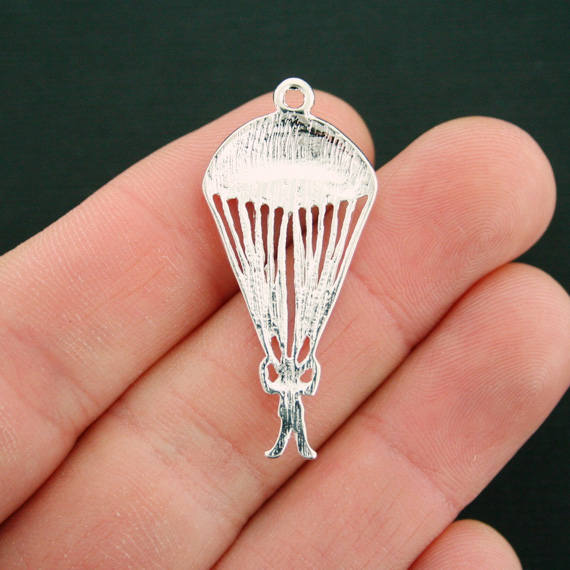 4 Parachute Silver Tone Charms - SC7488