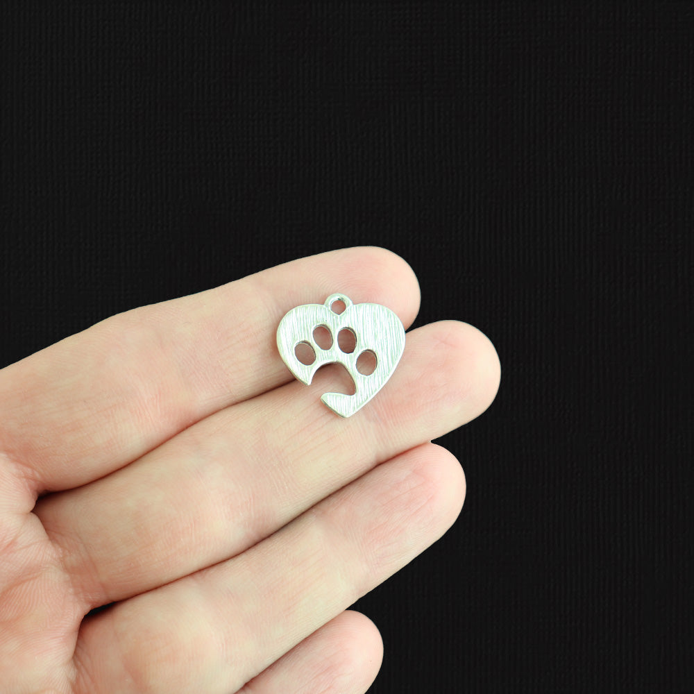 4 Paw Print Heart Silver Tone Charms - SC3279
