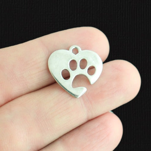 4 Paw Print Heart Silver Tone Charms - SC3279