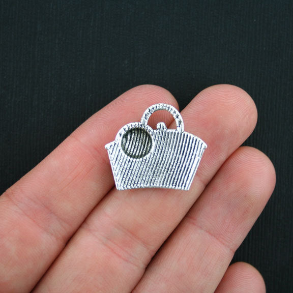 4 Picnic Basket Antique Silver Tone Charms - SC3460