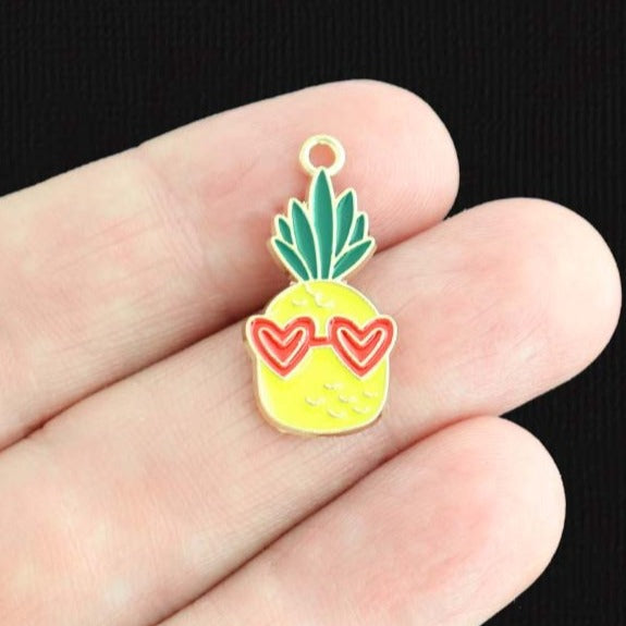 4 Pineapple Gold Tone Enamel Charms - E1165