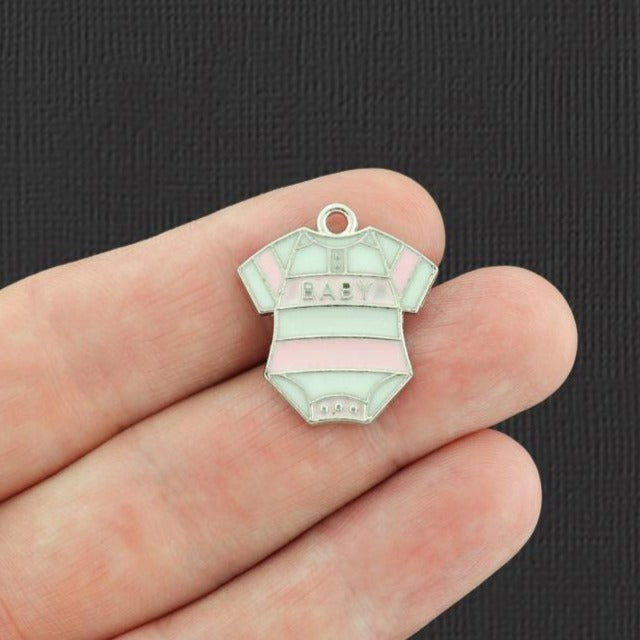 4 Pink Baby Silver Tone Enamel Charms - E208