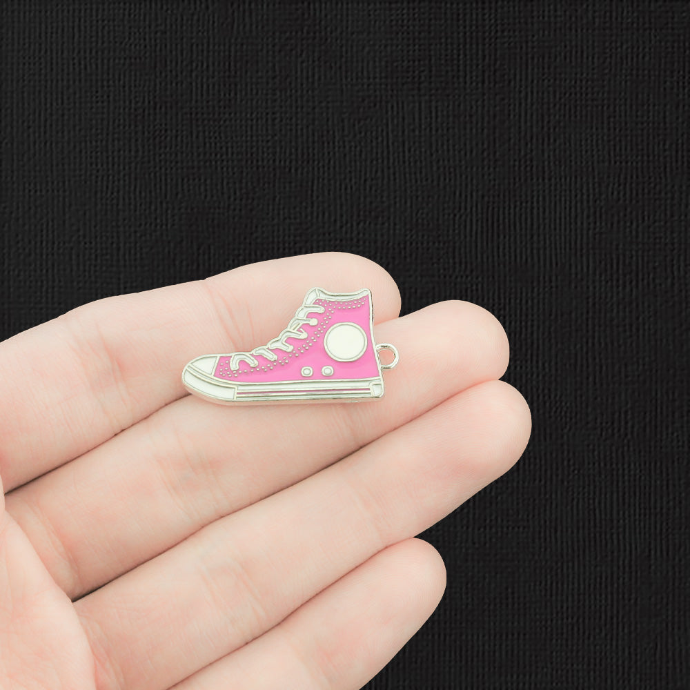 4 Pink Sneaker Silver Tone Enamel Charms - E1406