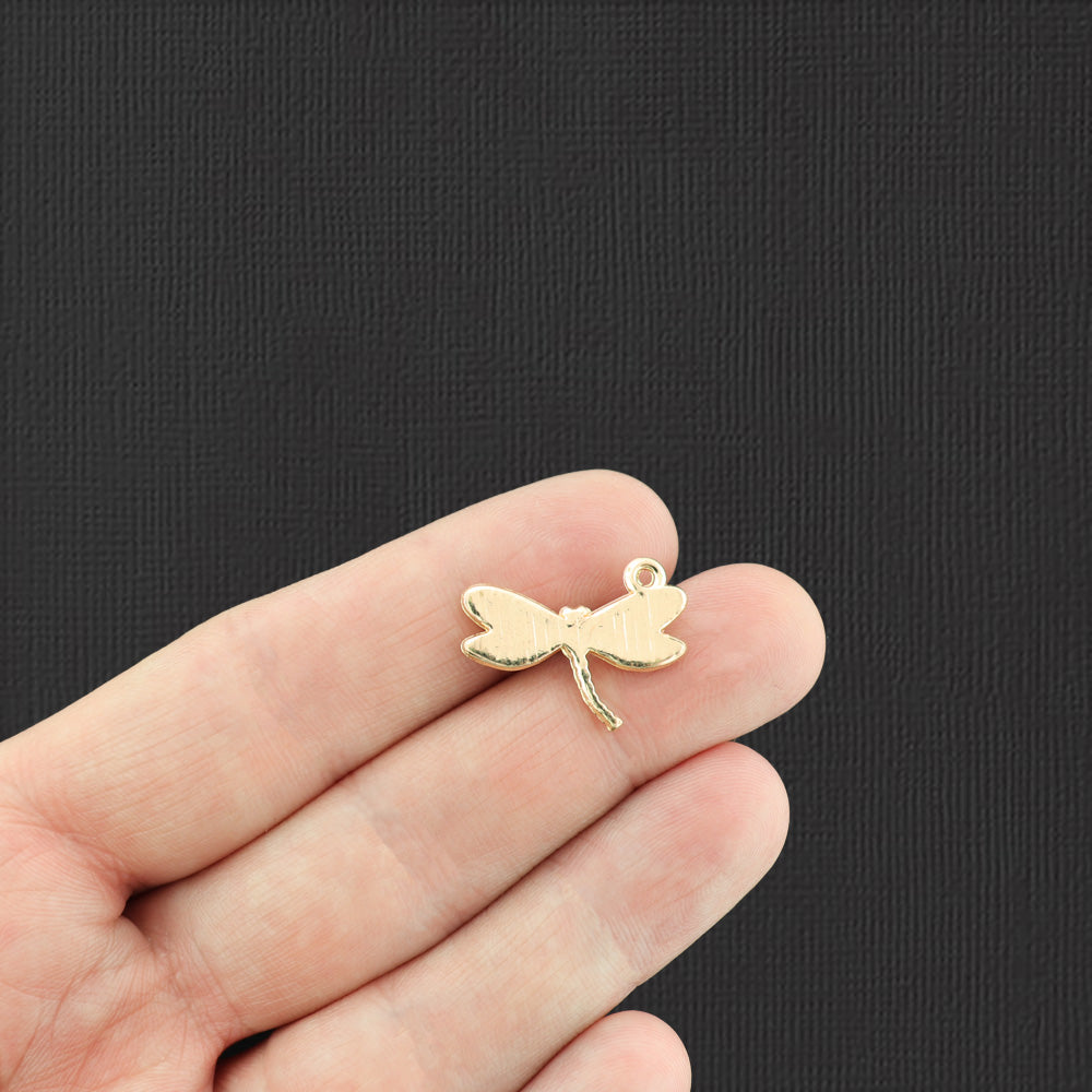 4 Pink and White Dragonfly Gold Tone Enamel Charms - E518