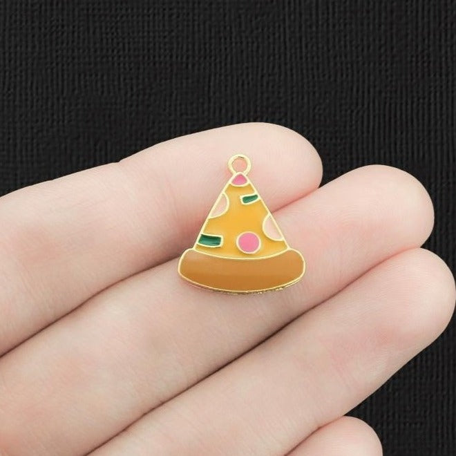 4 charms pizza en émail doré - E1238