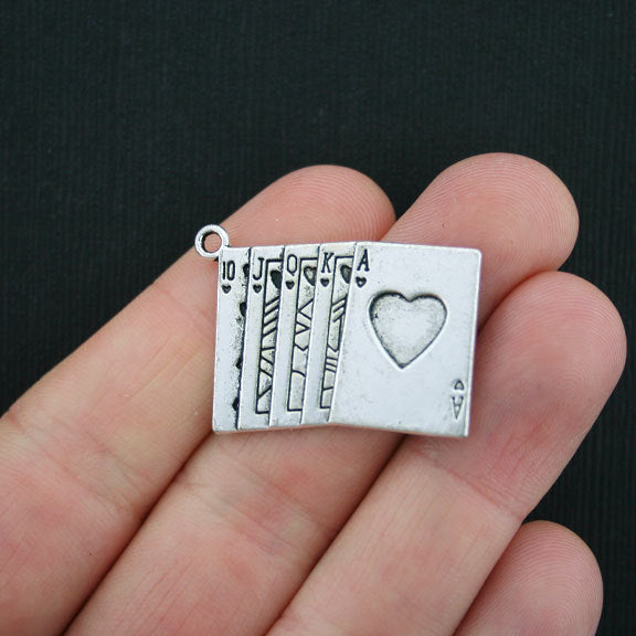 4 Playing Cards Antique Silver Tone Charms - SC3631